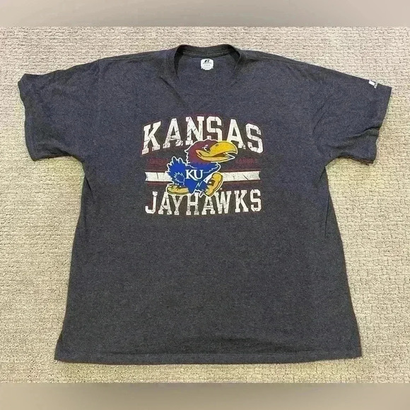 Kansas Jayhawks Logo Russell Athletics Mens T-Shirt size Large color Gray - Picture 1 of 5